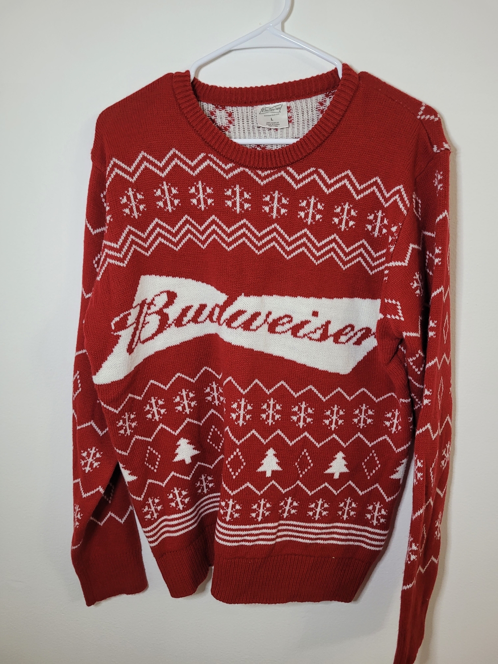 Budweiser Holiday Christmas Ugly Sweater Red/White Men's Size Large